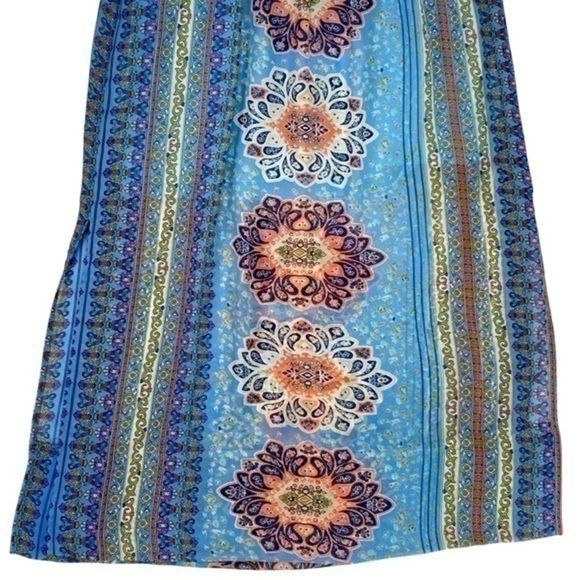 City Triangles Strapless Dress Womens M Cream Embroidered Blue Paisley Boho Maxi - Picture 9 of 16